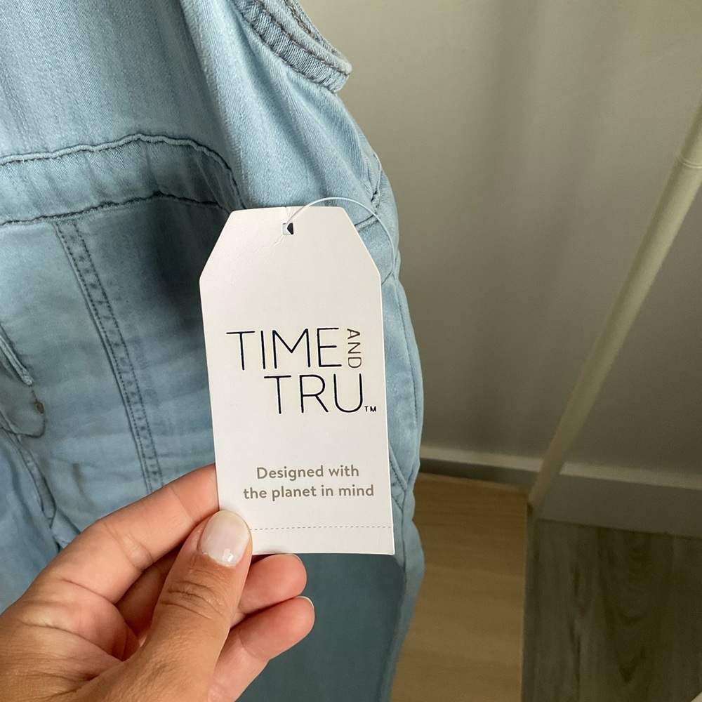 Time and Tru Blue Jumpsuit with Tie Waist - Picture 3 of 6